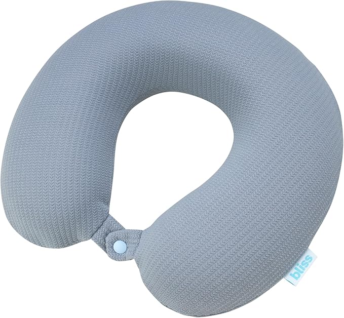 Bliss Neck Pillow Lightweight U-Shaped High Density Memory Foam | Structured Support for Rest on Flights, Car Rides or at the Office, Snap Closure Clips to Your Bag for Easy Carrying by Bliss
