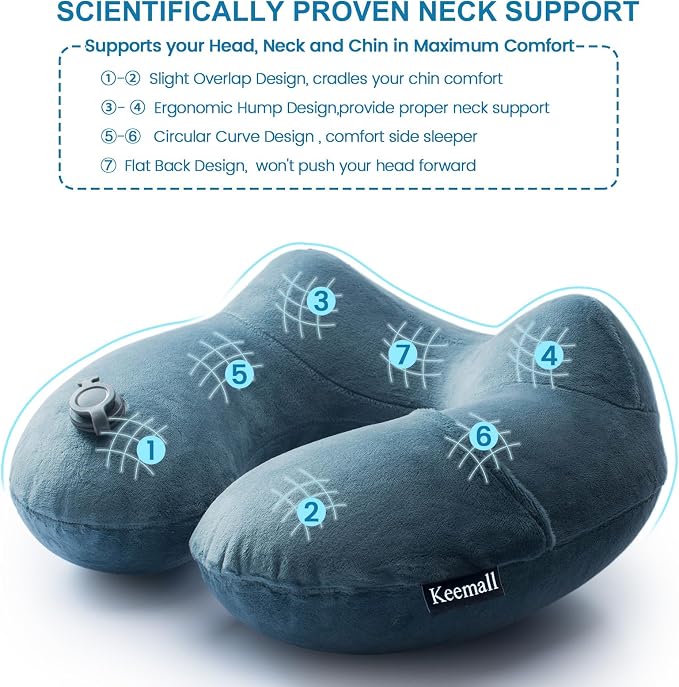 Keemall Inflatable Travel Neck Pillow for Airplane & Long Flights, 2 Pack | Upgraded Support Inflatable Neck Cushion, Ergonomic Design, Washable Cover for Sleeping & Traveling, Long Flights - Image 4