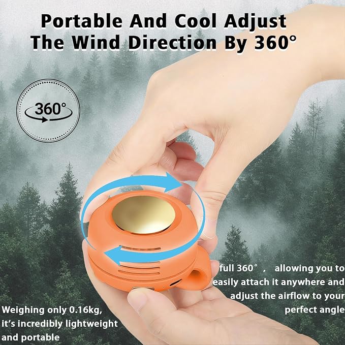 Portable Clip-On Fan, Mini USB Rechargeable 360° Rotatable Fan, Personal Fan 3-Speed Silent Mini Bladeless Fans (Orange) - Image 4