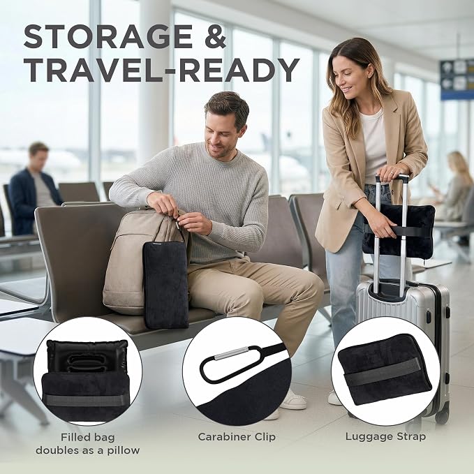 Dot&Dot Travel Pillow and Blanket Set, 2-in-1 Airplane Travel Essentials with Soft Flannel Travel Blanket, Inflatable Pillow, Compact Carry Bag with Carabiner for Flights, Camping, Cruise Ship, Car - Image 6