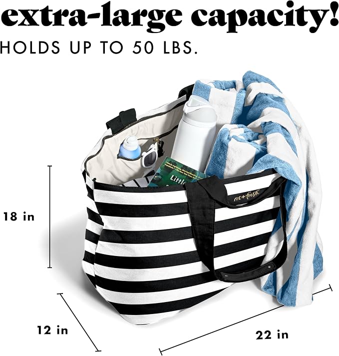 Fit & Fresh All The Things XL Beach Bag for Women, Oversized Travel Tote | Zip Closure, 3 Interior Pockets, 1 Large Zip Pocket, Dual Carry Handles, Canvas Weekender - Pool, College, Laundry, Groceries - Image 3