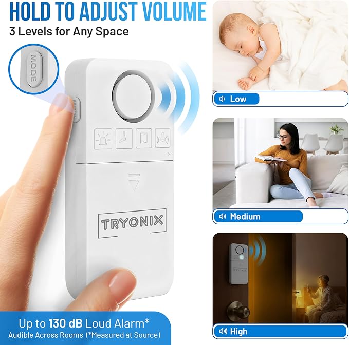 Door Alarms When Opened for Kids & Elderly– 130 dB Loud Door & Window Alarm, 1.2” Wide Gap Sensor, Instant & Delay Alerts, 3 Volume Levels, AAA Batteries Included, Low Battery Alert, 1 Pack - Image 12
