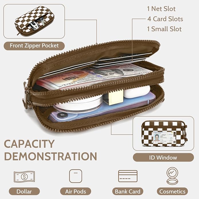 FODOKO Wristlet wallets for Women RFID crossbody bags with 4 Zippers | Checkered quilted nylon with credit card slots, cell phone organizer, and coin purse for travel and everyday carry - Image 4