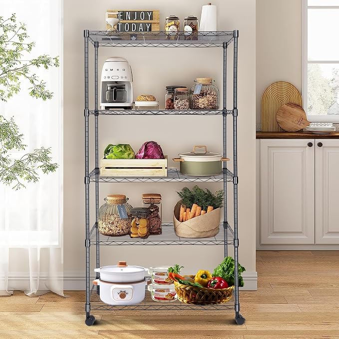 Whitmor 5-Tier Heavy Duty Shelving Unit, Metal Adjustable Storage Shelves, 2000 lbs Capacity for Pantry, Kitchen, Closet, Laundry, 29.6" L x 13.7" W x 59.4" H, Black - Image 5