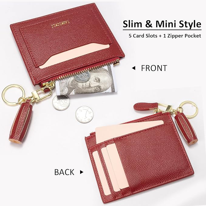 Valentoria Slim RFID Blocking Card Holder Small Pocket Wallet Keychian Zipper Coin Purse Mini Cash & Coin & Cards Case for Women Men | Slim - Image 2