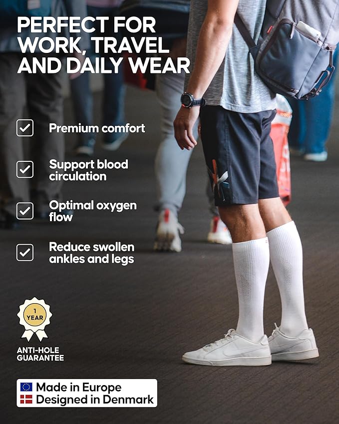 DANISH ENDURANCE Light Compression Socks, 14-18 mmHg, 1 & 3-Pack | Light Compression Socks, Organic Cotton Blend, 14-18 mmHg Graduated Support for Work, Travel & Everyday Comfort, Unisex - Image 3