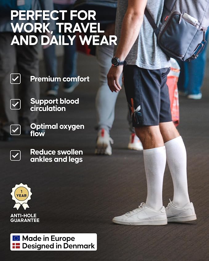 DANISH ENDURANCE Light Compression Socks, 14-18 mmHg, 1 & 3-Pack | Light Compression Socks, Organic Cotton Blend, 14-18 mmHg Graduated Support for Work, Travel & Everyday Comfort, Unisex - Image 3
