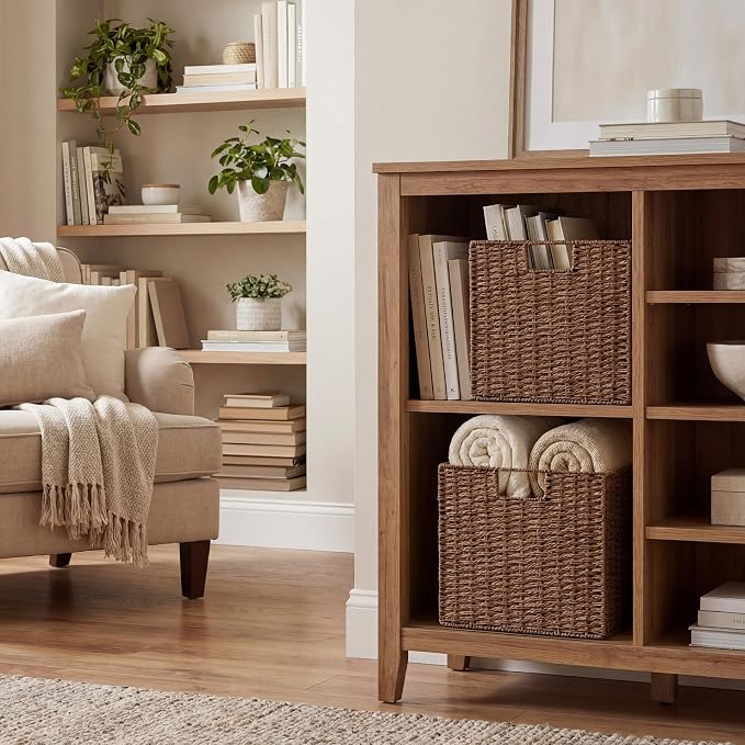 StorageWorks 13 inch Cube Storage Bins, Wicker Baskets for Storage, Brown | 2-Pack, Foldable Square Baskets, Wicker Storage Baskets for Organizing, Paper Rope Square Storage Cubes, Cube Storage Bins - Image 5