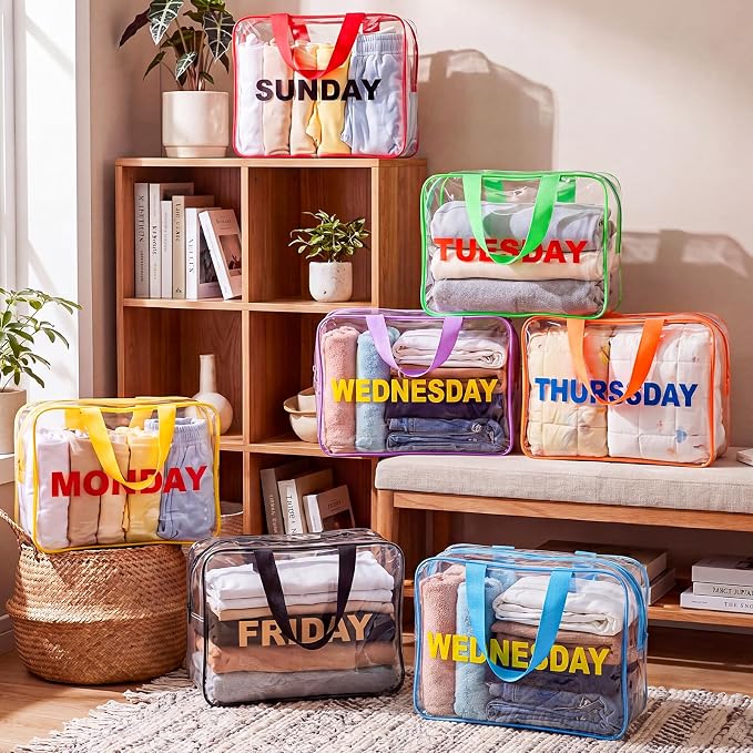 Woanger 7 Pack Packing Cubes for Travel Days of Week Packing Cubes Clear Camping Organizer Storage Bags Handbags for Travel Suitcase - Image 3