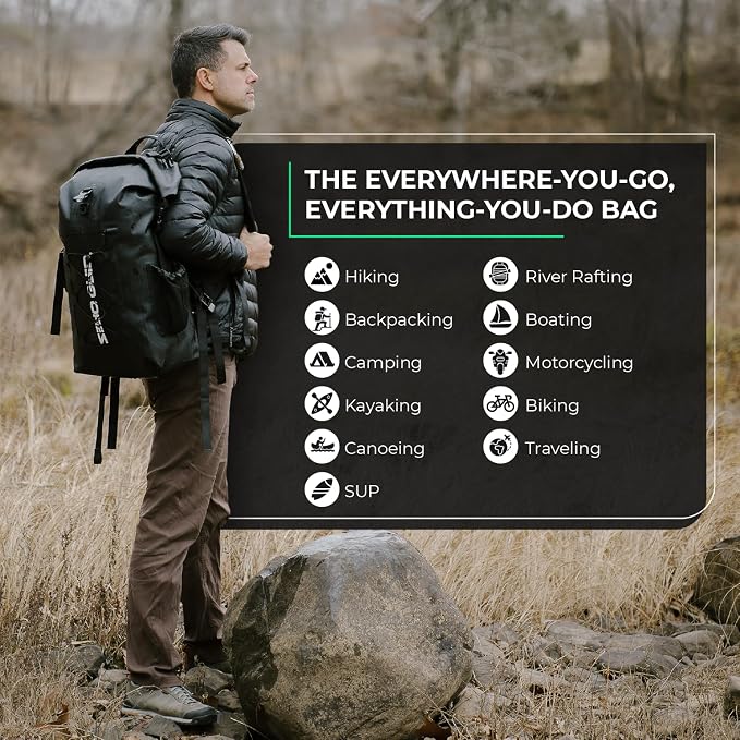 Zero Grid RFID Faraday Backpack, 45L Waterproof Roll Top Dry Bag, Black | Signal blocking lining shields phones, key fobs and cards. A sealed shell with built-in pockets on both straps - Image 5