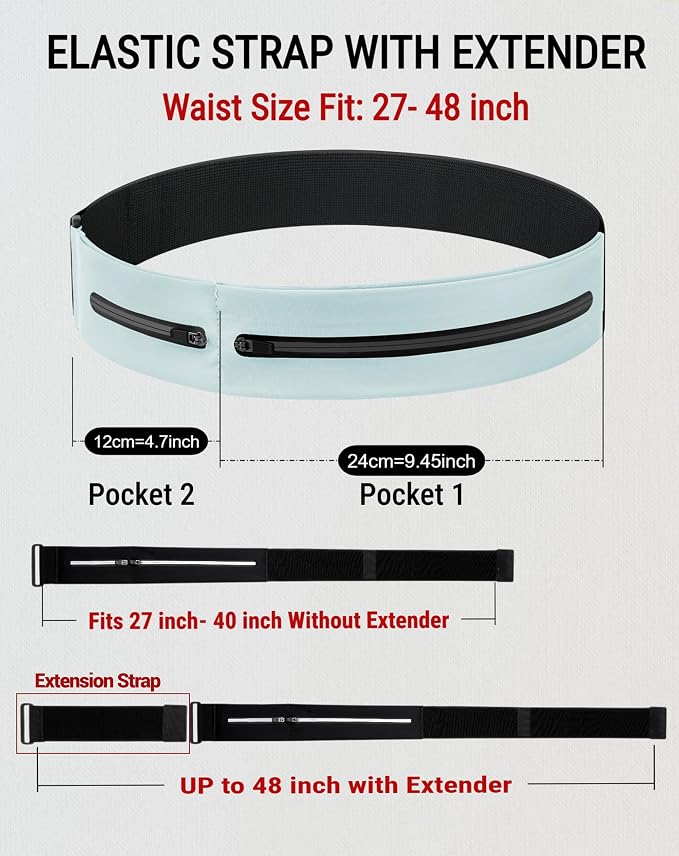 Running Belt for Men&Women– Water Resistant Waist Pack for Phone – No-Bounce Elastic Strap with Extender Up to Plus Size, Fitness Belt for Jogging Gym Cycling(Pink, 2Pockets) - Image 5