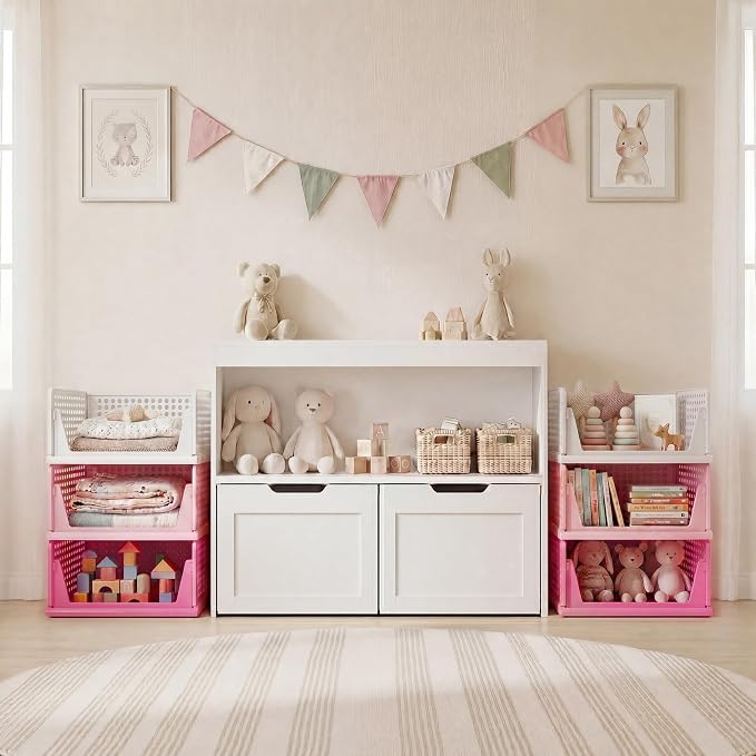 Pink Girl Closet Organizers and Storage Stackable Plastic Drawer Basket for Clothing Stackable Storage Bins Shelf Storage Container for RV Closet Wardrobe Bedroom Bathroom Playroom 6 Pack - Image 5