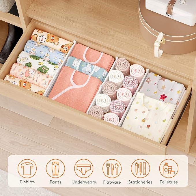 Lifewit 5 Pack 4" High Drawer Dividers, Adjustable Drawer Organizer Clothes | 10.5"-16.5" Expandable White Plastic Separators for Dresser, Kitchen, Cabinet, Nursery, Office, Socks & Underwear Storage - Image 9