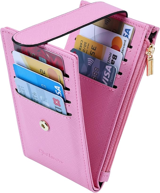 Chelmon Women's RFID Slim Card Holder Wallet | Thin Bifold Multi Card Case with Zipper Coin Pocket Purse for Women(Pink) - Image 5