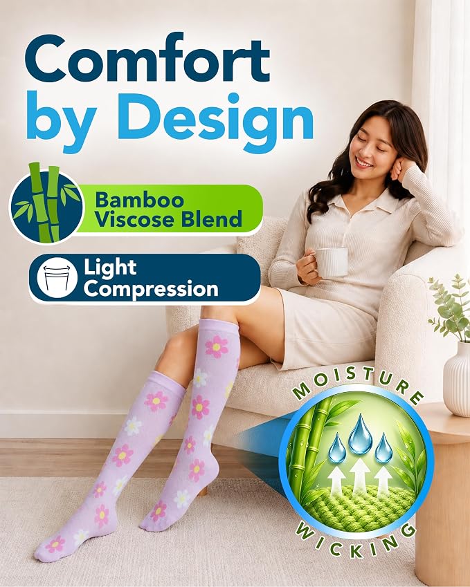 Doctor's Select® Bamboo Viscose Light Compression Socks for Women & Men - 3 Pairs, 8-15 mmHg Compression Socks, Knee High - Image 2