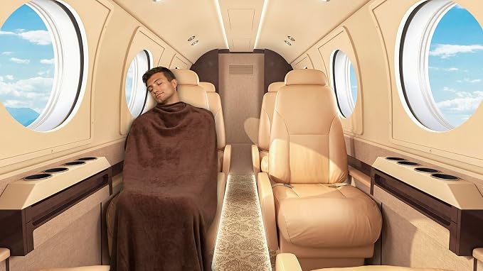 BlueHills Premium Soft Travel Blanket Pillow Air Plane Essentials - Brown | Travel Pillow/Blanket, Portable Flight Throw in Soft Bag Pillowcase, Lightweight Comfort, Luggage Strap, Airplane Essentials - Image 4