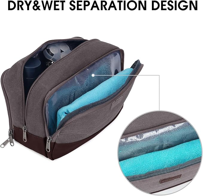 WANDF Travel Toiletry Bag for Men, Canvas Shaving Dopp Kit | Wet Separation, Water-Resistant Fabric, Travel Bag for Toiletries, Shaving Accessories, Weekend Trips - Image 3