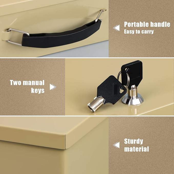 xydled Fireproof Document Box with Key Lock, Fire Safe Box, Sand | Fire and water resistant lock box for documents, passports, cash and valuables, keeping secure at home, 12.8 x 8.5 x 4.5 Inch - Image 5