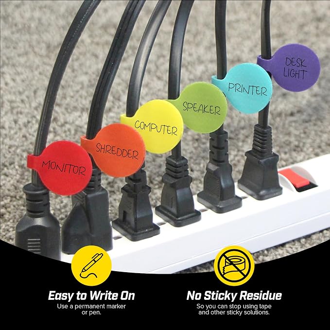 Cable Labels - Wrap-It Storage - Circles, Multi-Color (36-Pack) - Color Coded Labels for Organizing, Wire Tags Write on Surface for Labels for Charging Cords and Electronics | Color Coded Labels for Organizing, Wire Tags Write on Surface for Labels for... - Image 2