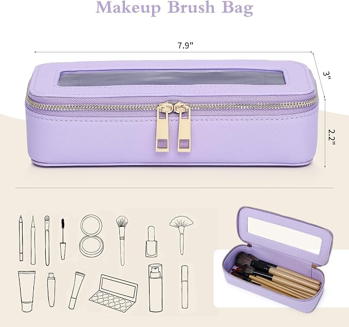 Pinkmik Makeup Brush Case, Purple, Slim | Clear Travel Cosmetic & Toiletry Bag, Small with Zipper, Purse Organizer, Car Essential Bag for Women - Image 2