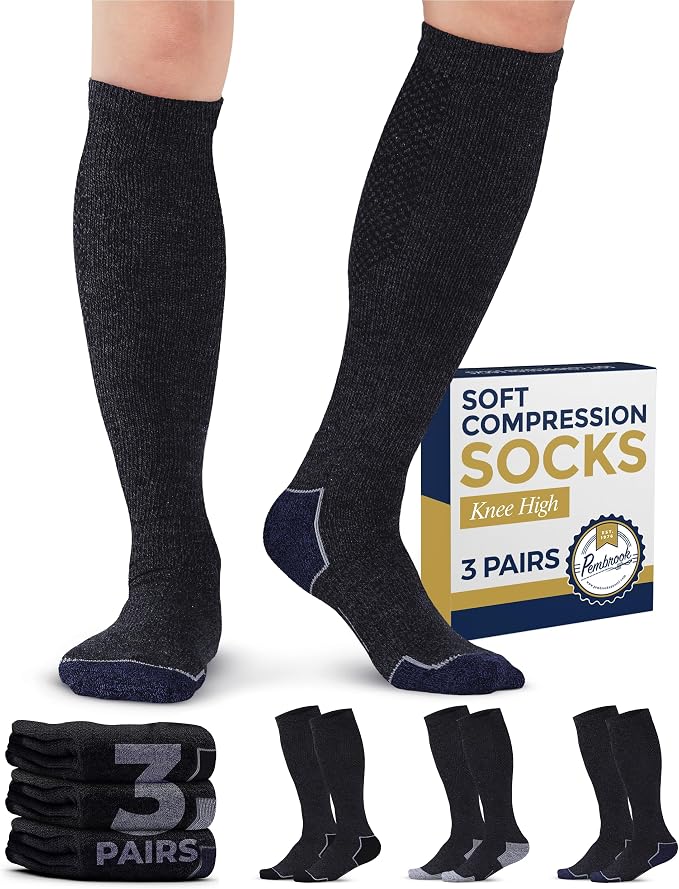 Pembrook® Light Compression Socks for Men & Women - 3 Pairs | 8-15 mmhg Compression Dress Socks for Men | Support Socks by Pembrook