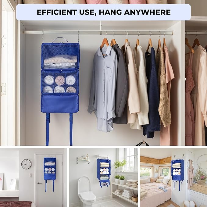 GRANNY SAYS Hanging Packing Cubes, Large Hanging Suitcase Organizers, Blue | Portable Suitcase Organizer, Travel Packing Organizers, Compression Luggage Bags for Clothes, Carry on Closet Suitcase - Image 2