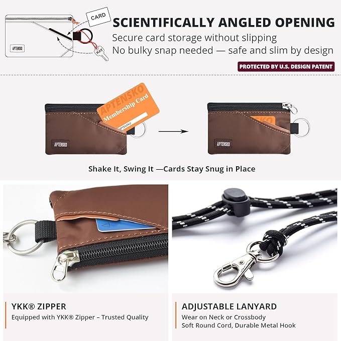 RFID Blocking Travel Wallet with Adjustable Lanyard, Small Nylon Zipper Pouch and Badge Holder for ID, Credit Cards, Cash, Keys, Commuters (Coffee) - Image 5