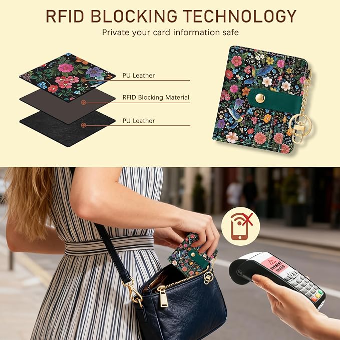 Jogjam Bird Floral Small Women Wallet, Rfid Slim Compact Credit Card Holder | PU Leather Bifold Cash Zipper Coin Pocket ID Window, for Female Ladies Teen Girls Girly Gifts - Image 3