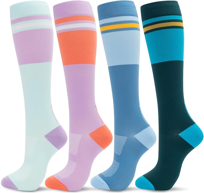 fenglaoda Compression Socks Women Men 4 Pairs, Knee High Support Socks for Running, Sports, Travel, Flight, Nurse by fenglaoda