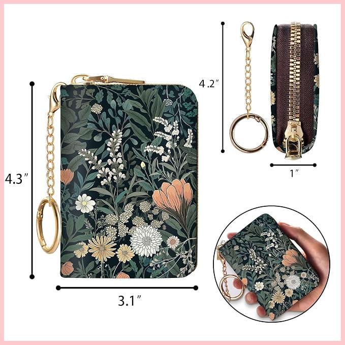 Blusabaca RFID Credit Card Holder Small Women Travel Wallet, Wildflowers | Removable Keychain, Case with Zipper, Vegan PU Leather, Cash Coin Pocket, Business Accordion Purse, Ladies Female Gift - Image 4