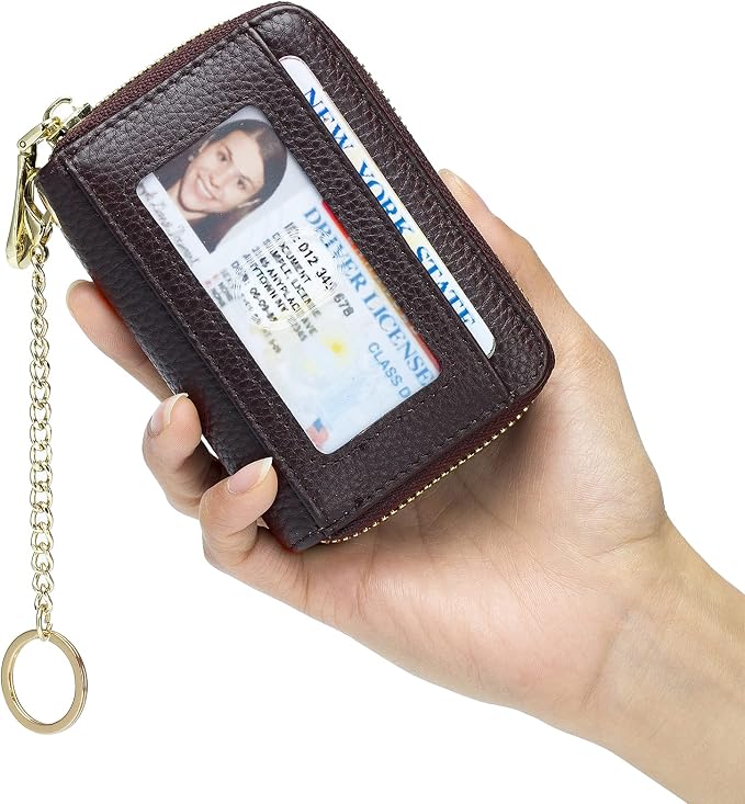 imeetu Rfid Credit Card Holder, Businese Card Case, Wallet for Women Men | Genuine Leather Card Wallet with id Window, Keychain & Double Zipper, Water-resistan Small Wallet with Gift Box, Daily Travel - Image 8