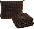 Soft Cozy Travel Blanket for Airplane Train and Car, Brown | Lightweight, Blanket or Pillow 2 in 1, Compact with Portable Bag Pillowcase, with Luggage Sleeve and Backpack Clip by SOCHOW