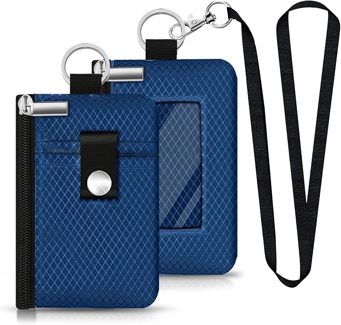 Minimalist RFID Blocking Small Wallet with ID Window,WaterResistant Zip Id Case Wallet with Lanyard Keychain for Cards,Cash,Travel,Women,Men (Electric Blue) - Image 3