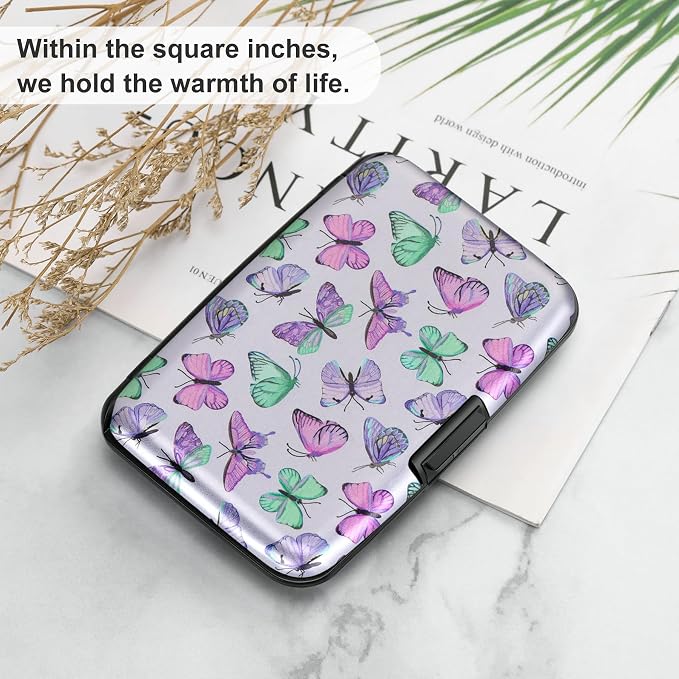 Mini RFID Aluminum Wallet Credit Cards Holder Business Card Case Metal ID Case for Men Women(Colorful Butterflies) - Image 6