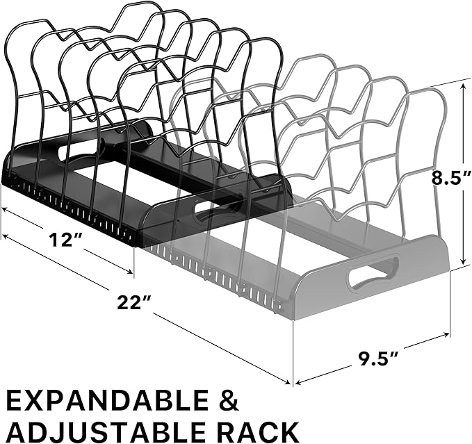 Simple Houseware Expandable Pan Rack 10 Adjustable Compartments, Black | Kitchen Cabinet Organizer for Pots, Pans, Lids & Bakeware - Pantry & Countertop Storage - Image 2