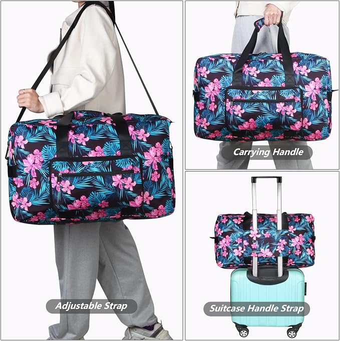 F.FETIVIN Weekender Bag Carry On Travel Duffle Medium Overnight Bag for Women(Flower2) - Image 4