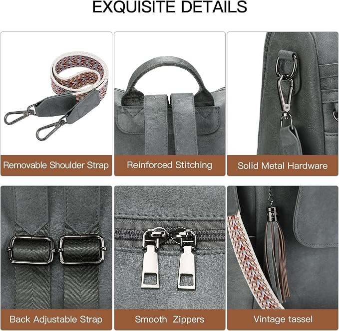 GAEKEAO Backpack Purse for Women PU Leather Anti-theft Backpack Ladies Convertible Large Travel Designer Fashion Shoulder Bag - Image 6