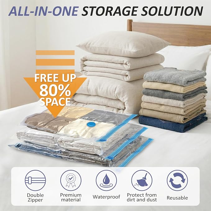 Cozy Essential Vacuum Storage Bags, 80% Compression Vacuum Seal Space Saver Plastic Packaging Bags for Clothes, Blankets, Pillow, Bedding, Comforters, Sealer Clothing Storage,25 Combo - Image 2
