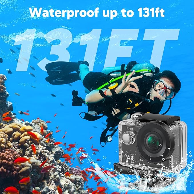 AKASO EK7000 4K30fps Action Camera with 64GB MicroSDXC U3 Memory Card Accessories Kit Bundle Ultra HD 131FT Waterproof Underwater Camera EIS WiFi Remote Control 4X Zoom, Black - Image 4