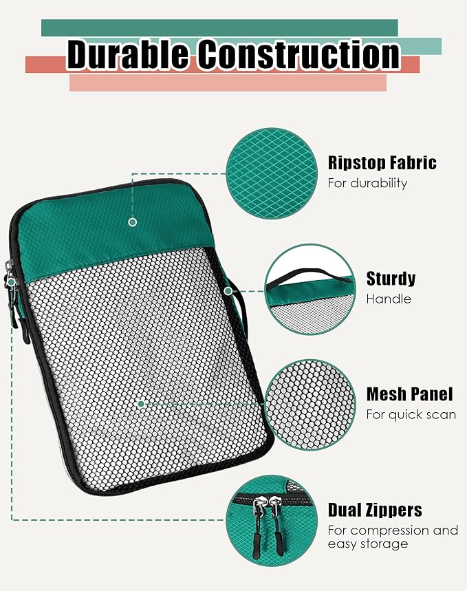 WTREE 4-Piece Packing Cubes Travel Accessories Set for Suitcases - Luggage Organizer Bags with Double Zipper - Mesh Top - Medium - Green - Image 6