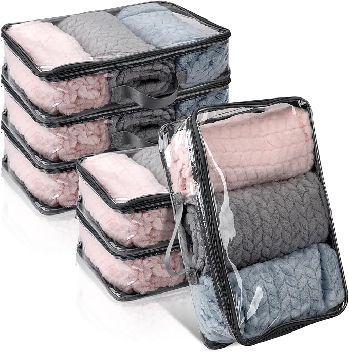 6 Pieces Large Clear Travel Packing Cube Clear Vinyl Zippered Storage Bags See Through Moving Bag PVC Multipurpose Pouch with Handle for Suitcase Shirts Dress Storage (Gray, 15.8 x 10.2 x 3.9 Inch) by Hillban