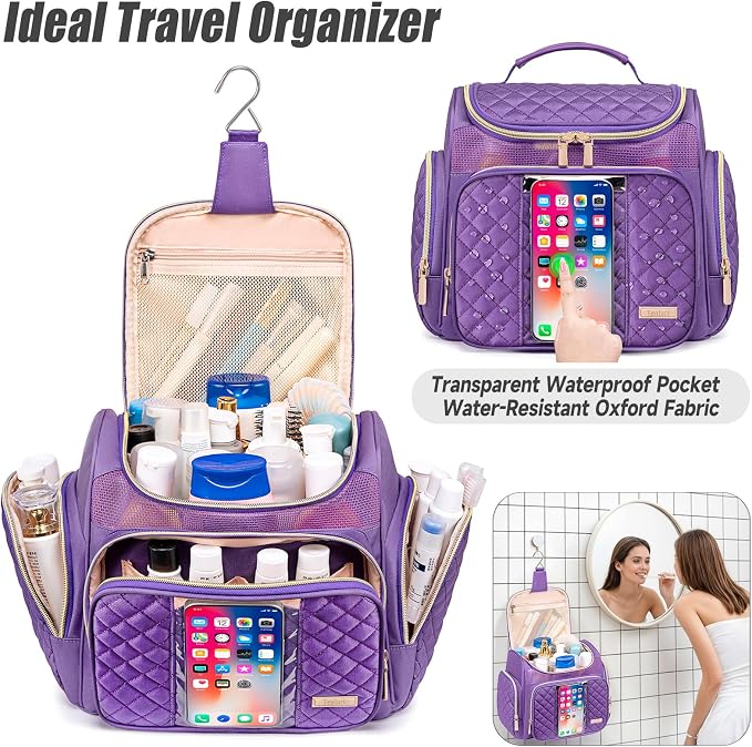 Tealari Large Toiletry Bag for Women Men,Bathroom Bag,Water Resistant Shower Bag,Makeup Bag,Portable Shower Caddy for College Dorm,Hanging Travel Toiletry Bag with Transparent Waterproof Phone Pocket - Image 2