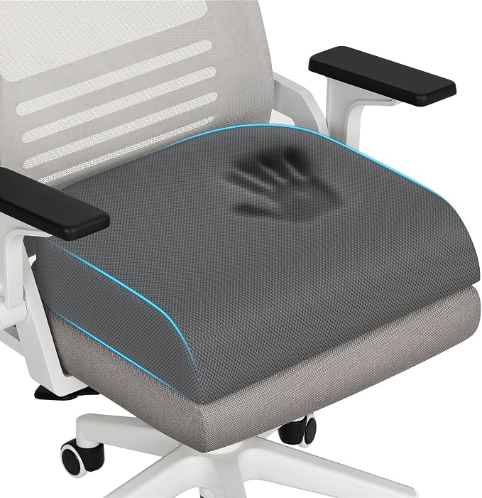 TranquilRelax XL Memory Foam Seat Cushion for Office Chair, 3.35-Inch, Gray | Medium-firm Support for Long Sitting, Washable Mesh Cover, Non-slip Base, Perfect for Car Seats & Short Drivers by Unknown