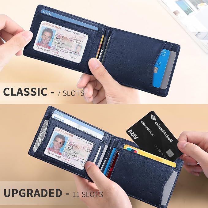RUNBOX Slim Money Clip Wallets for Men RFID Blocking 11 Card Holder Minimalist Small Thin Carbon Leather Bifold Mens Front Pocket Wallet Gift Box - Image 2