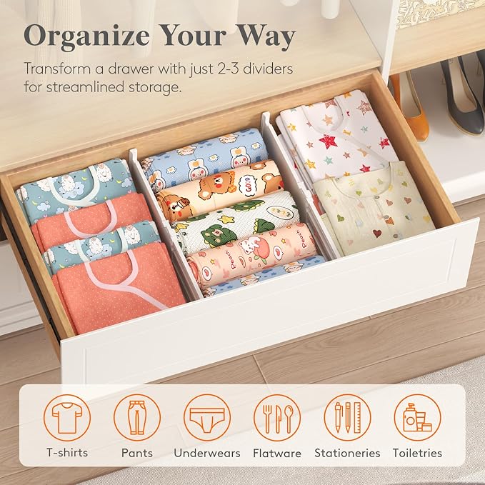 Lifewit 5" Tall Drawer Dividers, Adjustable Deep Drawer Organizer Clothes | 11.5"-18.5" Expandable Plastic Separators for Dresser, Kitchen, Cabinet, Nursery, Office, Socks & Underwear Storage, 4 Pack - Image 9