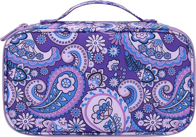 Relavel Small Floral Cosmetic Bag with Makeup Brush Compartment | Portable Makeup Pouch for Women, Double Layer Cute Toiletry Organizer Bag for Accessories, Purple Flower - Image 8