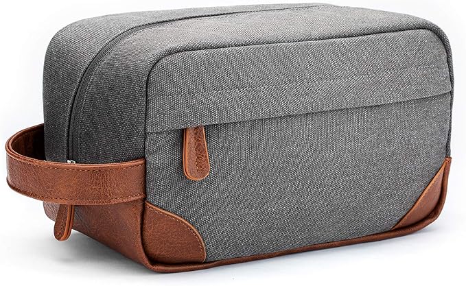 Vorspack Canvas Travel Toiletry Bag for Men, Medium, Light Grey | Water-Resistant Travel Bag for Toiletries, Large Capacity, Organized Compartment, Suitable for Shaving, Grooming, Accessories by Vorspack