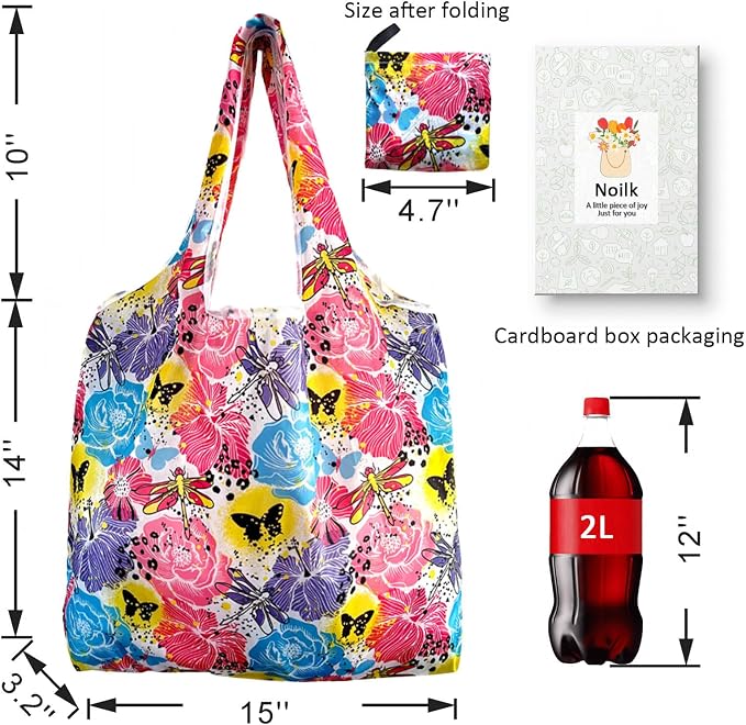 Reusable Grocery Bags, 6 Pack Foldable Shopping Tote Bags with Colorful Prints, Lightweight & Durable Washable Eco Friendly Totes for Groceries, Travel & Everyday Use - Image 3