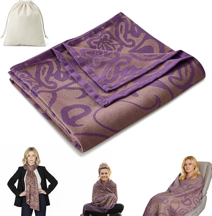 Travel Blanket Airplane - Ultra Soft & Lightweight Knit Design Compact Airplane Blanket,53x72 Inch,Stylish Travel Shawl Wraps for Flights,Office,Home Use,Travel Essentials & Gifts by ECONVCE