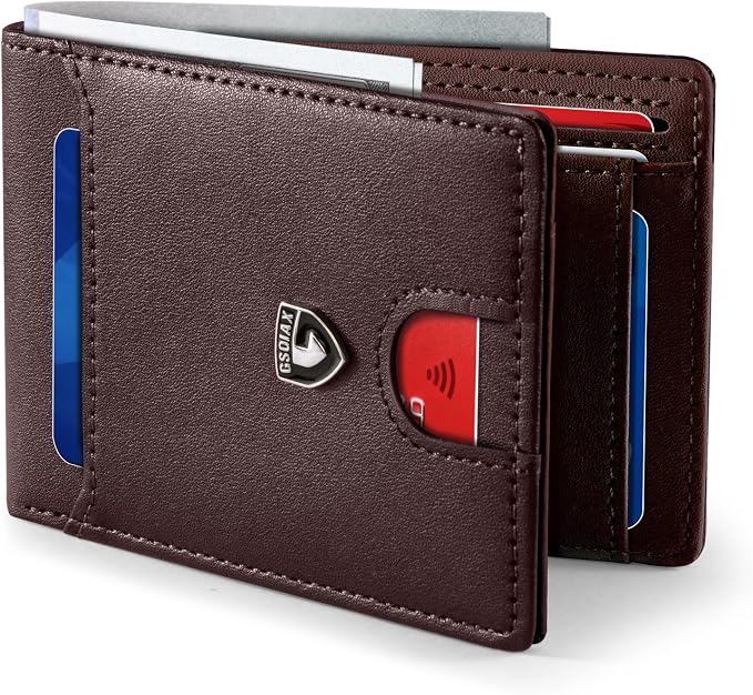 GSOIAX Slim Wallet for Men RFID Blocking Bifold Wallet Carbon Fiber Front Pocket Wallet with 11 Card Holder Minimalist Mens Wallet with Gift Box(Leather Coffee) by GSOIAX